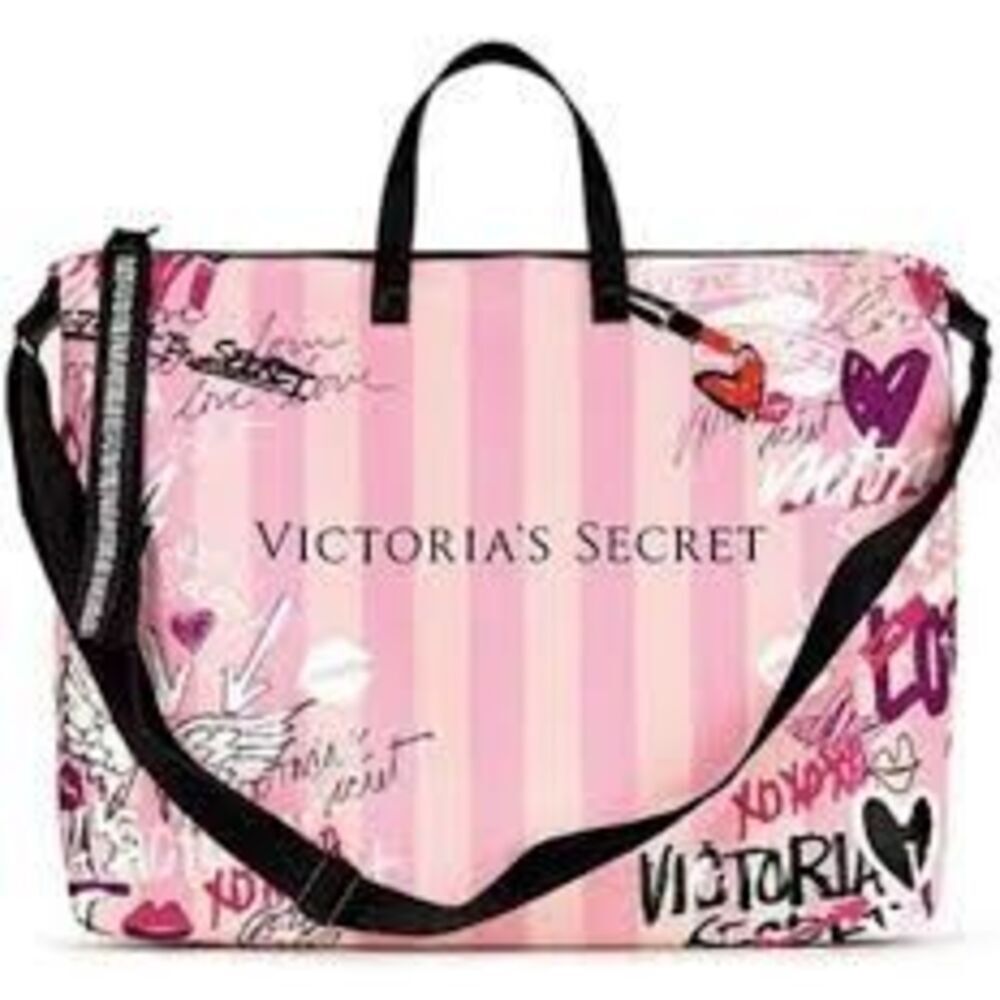 Victoria’s Secret Pink Duffle Bag Weekend Tote Graffiti Logo 17”x15”